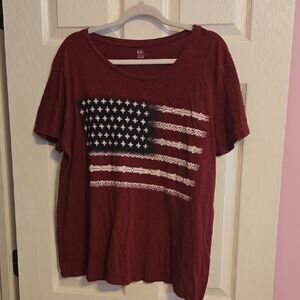 Cato Burgundy Flag Print Short Sleeve Top